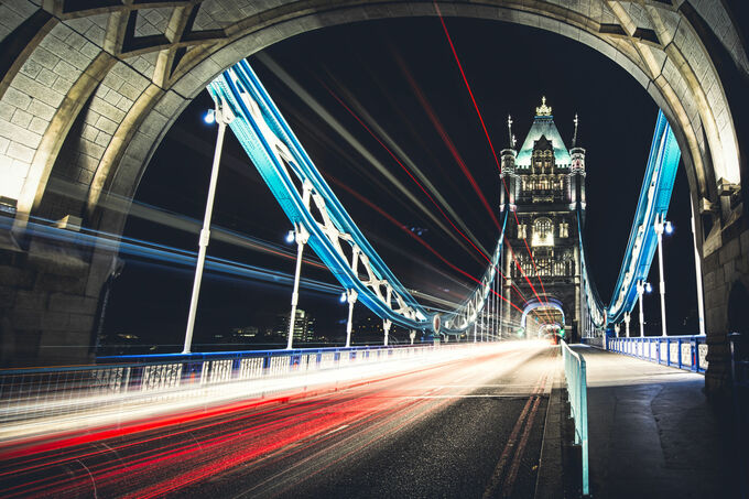 Tower Bridge traffic, London