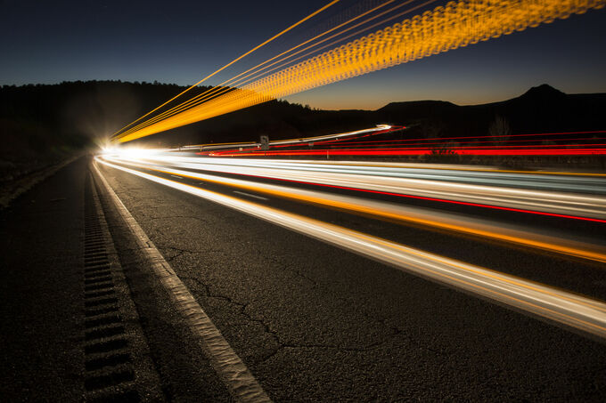 Car trails after dark