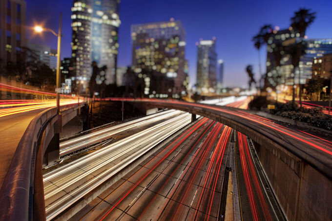 Car trails after dark in LA