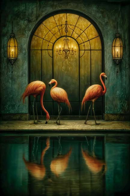 Flamingos by the Water