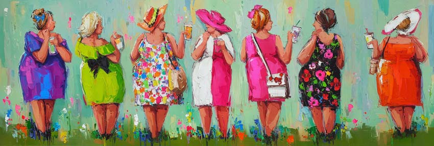 Dikke Dames drinken in het park