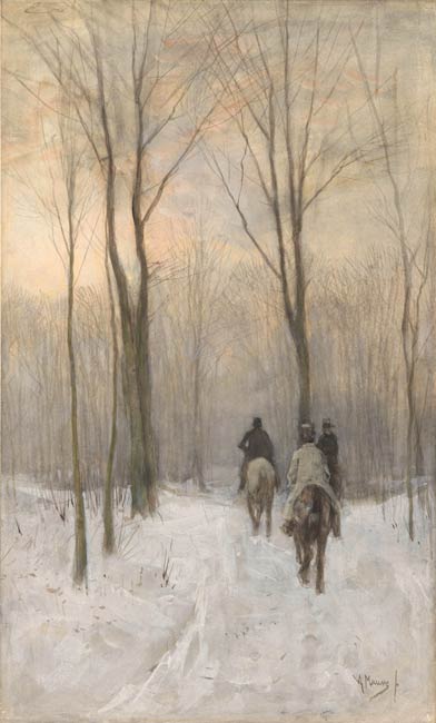 Ruiters in de sneeuw in het Haagse Bos - Anton Mauve