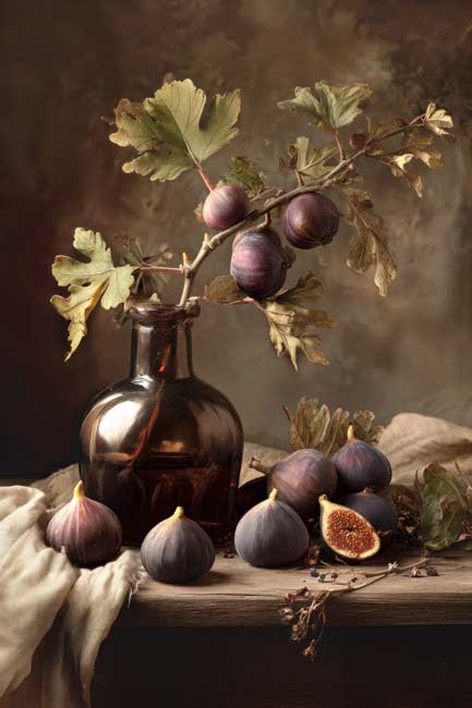 Stilleven met vijgen en blad